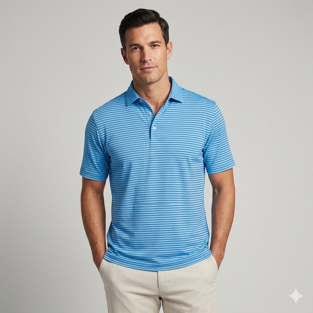 Peter Millar Summer Comfort Blue Striped Polo Shirt Size‎ L